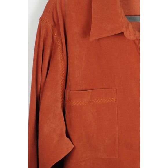 Alfred Dunner Rust Sueded Button Down Long Sleeved Shirt with Stitching Detail - Picture 3 of 7